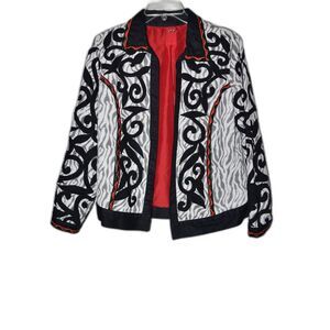 Berek Womens Jacket Black red White Embroidery Sz S Blazer